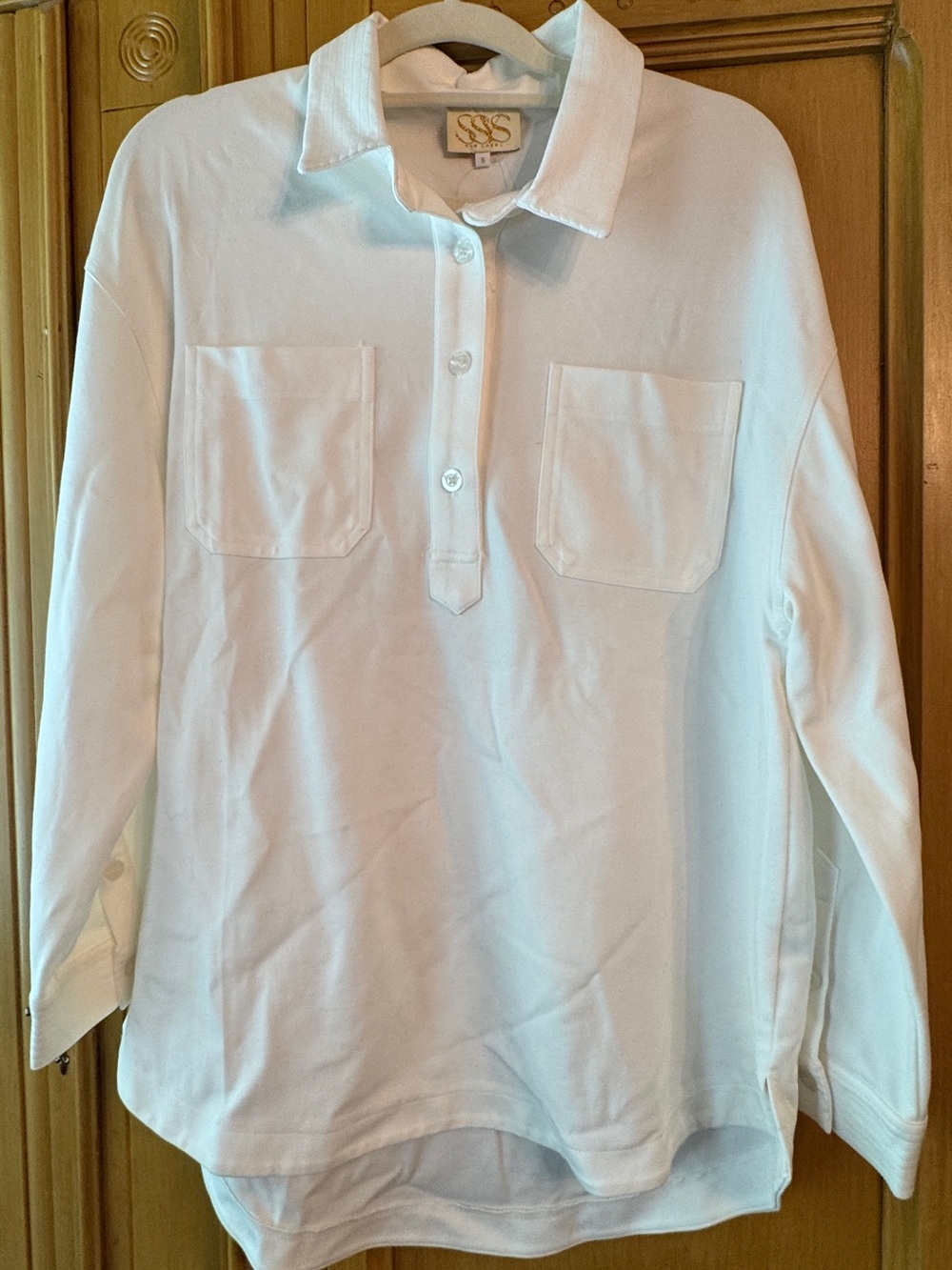 SSYS Emilia Collared Front Pocket Top Ivory Small NWOT
